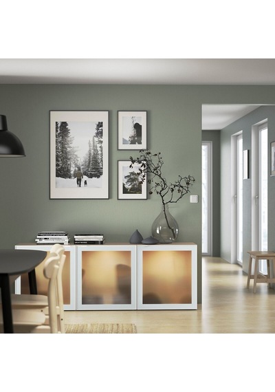 Dolap Kombinasyonu, Ağartılmış Meşe Görünümlü-beyaz-buzlu Cam, 180x42x65 Cm, Glassvık Beyaz