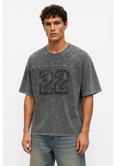 Respire Erkek 22 Nakışlı Yıkamalı Oversize T-shirt Siyah