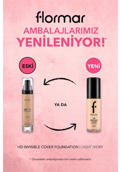 Flormar Doğal Bitişli Fondöten (Soğuk Alt Ton) - Invisible Cover HD Fdt. - 040 Light Ivory - 8682536059039