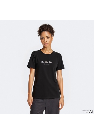 Converse High Tops Kadın Nakışlı Siyah T-shirt