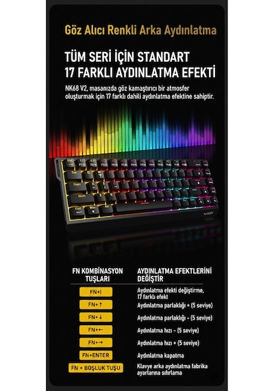 Nk68v2 Hot Swap Kablolu Mekanik Oyun Klavyesi- Red Switch-bilek Askılı