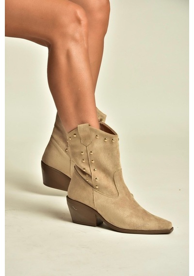 Fox Shoes Z920477302 Vizon Süet Kalın Topuklu Kovboy Model Kadın Bot