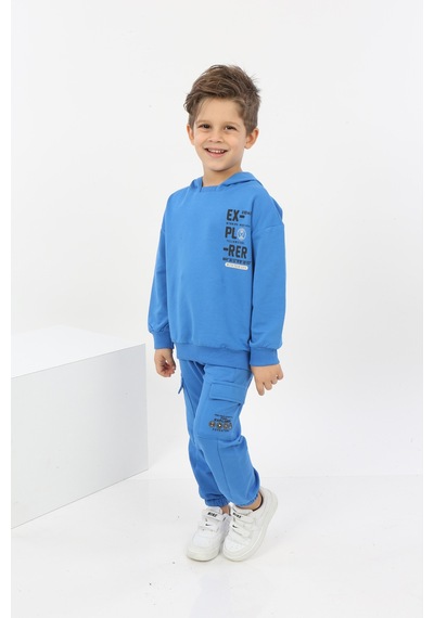 Toontoy Kids Toontoy Erkek Çocuk Explorer Baskılı Eşofman Takım Saks Mavisi