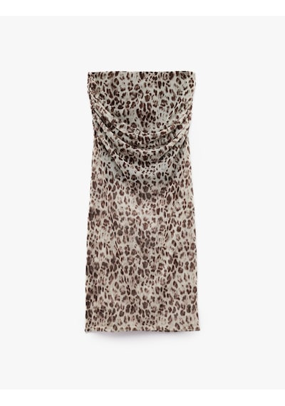 Koton Astarlı Slim Fit Drapeli Leopar Desenli Midi Boy Tül Etek Kahverengi Desenli 5sak10085uk