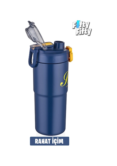 Vagonlife 2'li Çelik Termos-kahve Bardağı Seti 750ml Çift Kullanım Termos//450ml Mug Kahve Bardağı Lacivert