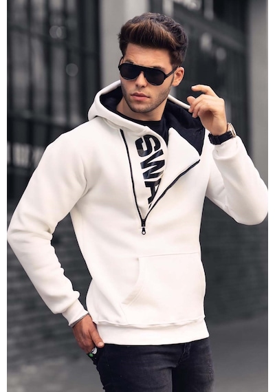 Madmext Madmext Beyaz Fermuar Detaylı Kapüşonlu Sweatshirt 1767-beyaz Beyaz