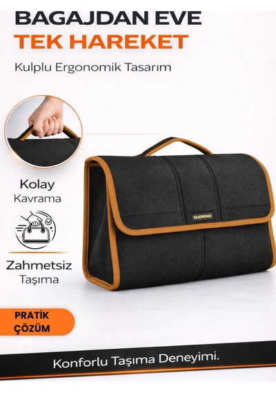 Oto Bagaj Organizer Bagaj Çantası L Boy Kaymaz Cırt Bantlı Velur Kompakt - Siyah Kahverengi