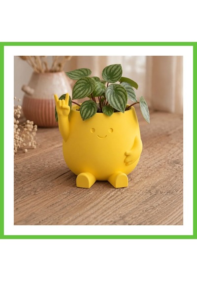 Bezos 3d Baskı Smiley Face Planter - Gülümseyen Karakterli Saksı-sarı Dmc