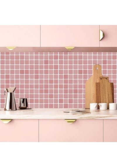 Mutfak Tezgah Arası Kendinden Yapışkanlı Folyo Kaplama Mozaik Taş Desen Pembe 60cm X 100 Cm