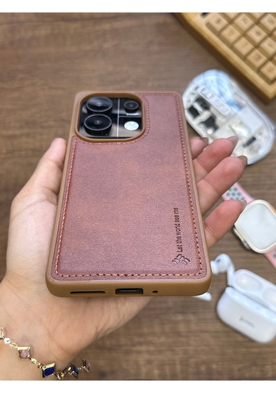 Redmi Note 13 Pro 4g Uyumlu Premium Deri Dokulu Darbelere Karşı Dayanıklı Nazal Silikon Kılıf Kahverengi