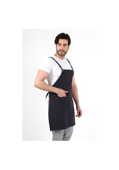 Barista Askılı Önlük Tek Cepli - Füme-12782 Füme
