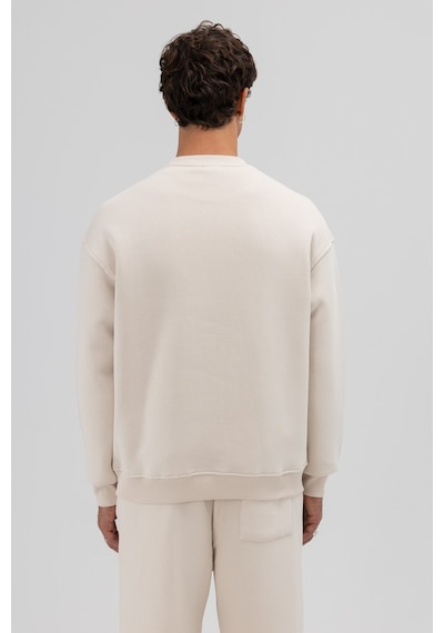 Vamos Basic Bisiklet Yaka Oversize Sweatshirt Taş
