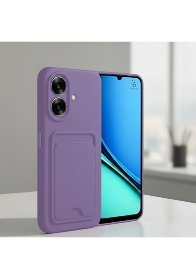 Realme Note 60 Uyumlu Arka Kamera Korumalı Kart Koyulabilen Silikon Kartlıklı Kılıf Kapak Lila