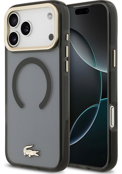 Apple Uyumlu iPhone 17 Pro Max Kılıf Lacoste Lisanslı M-safeli Gold Timsah Logolu Buzlu Kapak Siyah Siyah