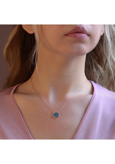 Zirkon Taşlı Güneş Rose Gold Kaplama Gümüş Kolye Gümüş
