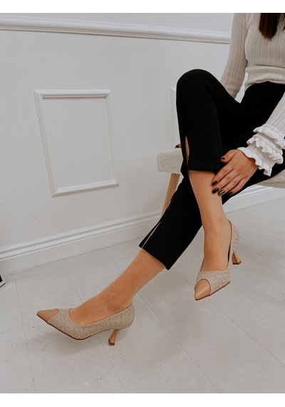Ervanın Butiği Bej Tüvit (Tress) Maskelet Detay Kadın Stiletto Bej
