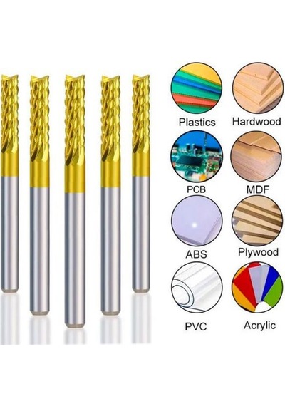 Titanyum Kaplı Tungsten Çelik Cnc Freze Pcb Kesici 1,5 - 3,1,75mm