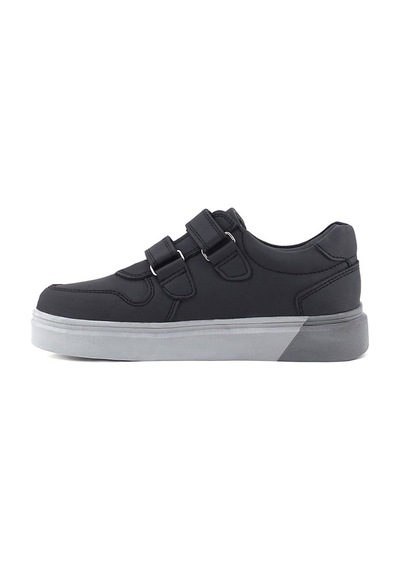 Rakerplus Hakiki Deri Siyah Cilt Gri Tabanlı Cırtlı Erkek Çocuk Sneaker Siyah