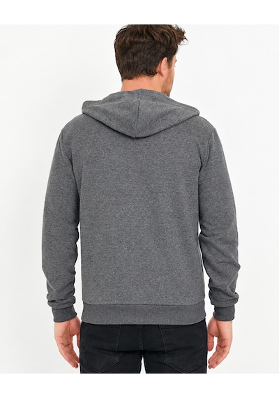 Polo State Erkek Antrasit Melanj Fermuarlı Kapüşonlu Regular Fit Sweatshirt