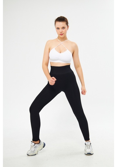 Gymhams Siyah Kalçası Büzgülü Premium Fitilli Ekstra Push Up Yükse
