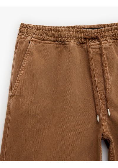 Koton Pamuklu Rahat Kalıp Jogger Beli Bağcıklı Bermuda Jean Şort Tarçın 6sam40410nd