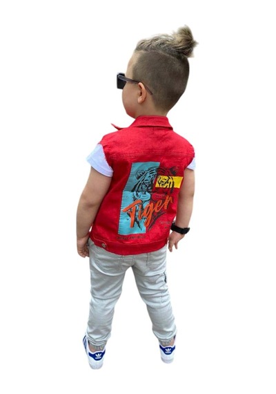 Riccotarz Erkek Çocuk Kaplan Detaylı T-shirt Sırt Baskılı Kolsuz Kırmızı Jean Ceket Kargo Cepli Alt Üst Takım Kırmızı Riccotarz Erkek Çocuk Kaplan Detaylı T-shirt Sırt Baskılı Kolsuz Kırmızı Jean Ceket Kargo Cepli Alt Üst Takım Kırmızı