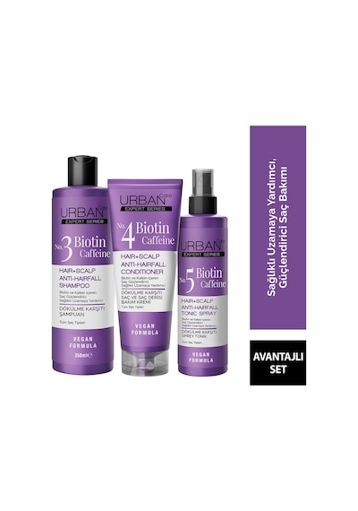 Urban Care Expert Biotin & Kafein Dökülme Karşıtı Şampuan 350 ML + Saç Kremi 200 ML + Tonik 200 ML
