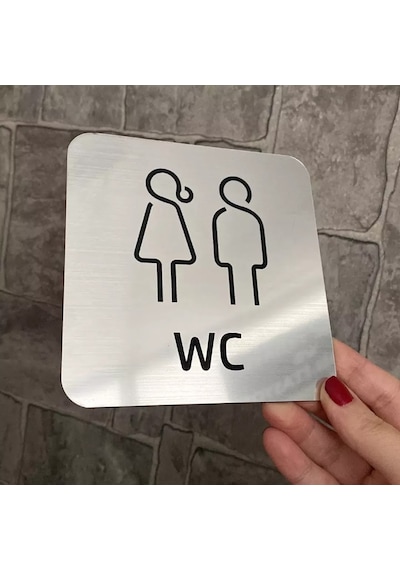 Metal Görünümlü Modern WC Yönlendirme Levhası