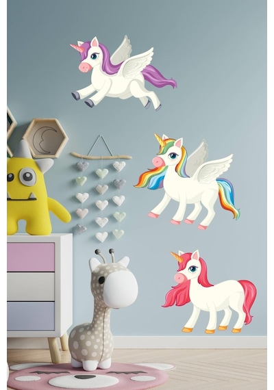 MSticker Sevimli Pony 3'Lü Sticker Seti-Çocuk Bebek Odası Sticker