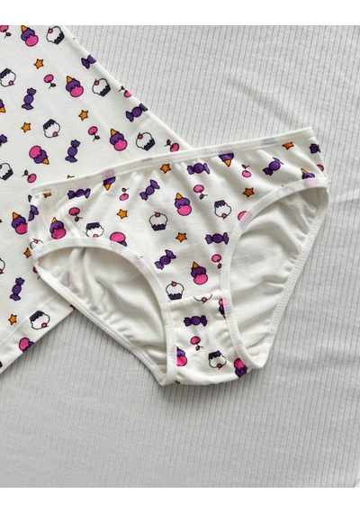 Alya Underwear Kız Çocuk Baskılı Ip Askılı Atlet Ve Slip Takımı Dondurma Baskılı