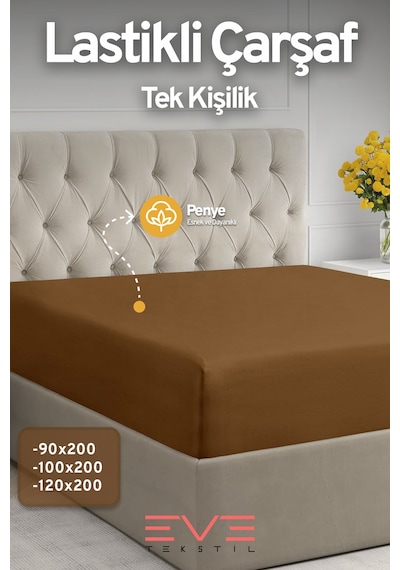 Eve Tekstil Fitted Yüksek Kaliteli Penye Kumaş Tek Kişilik Lastikli Çarşaf Kahverengi