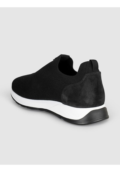 Cabani Erkek Siyah Triko Hakiki Deri Yazlık Slip-on Ayakkabı