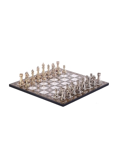 Metal Klasik Satranç Takımı Parlak Ve Sedef Desenli Mdf Ahşap Sa