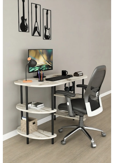 120 Cm Çalışma Masası Bilgisayar Masası 2 Raflı Kitaplık Ofis Ders Masası Ahşap Metal Ayaklı Beyaz Mermer 120 Cm Çalışma Masası Bilgisayar Masası 2 Raflı Kitaplık Ofis Ders Masası Ahşap Metal Ayaklı Beyaz Mermer