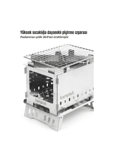 Kamptek Pratik Katlanır Kamp Mangalı Ve Odun Ocağı - Yer Kaplamayan Hafif Taşınabilir Bahçe Piknik Izgarası Gümüş
