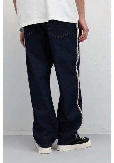 Vamos Yan Dikiş Detaylı Baggy Jean Koyu Mavi