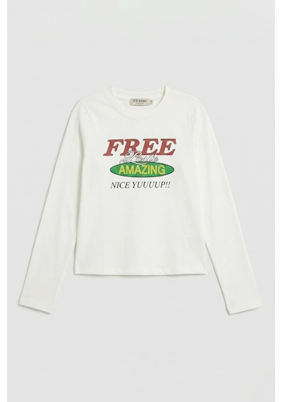 Itsbasic Kadın Beyaz W5 Free Amazing Baskılı Tasarım Sweatshirt