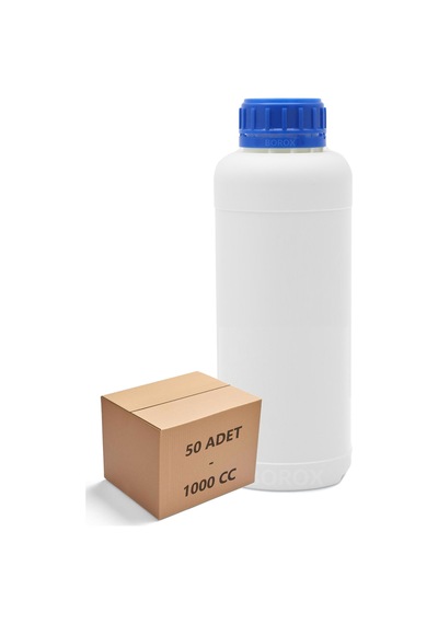 Borox Plastik Yuvarlak Mavi Kilit Kapaklı Numune Şişe 50 x 1000 ML