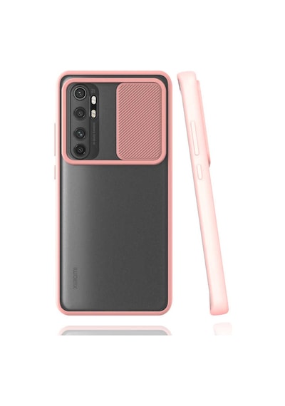 Ekılıf - Xiaomi Mi Note 10 Lite Uyumlu Kılıf Slayt Sürgülü Arkası Buzlu Lensi Kapak - Pembe Açık