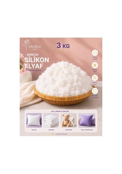 Yıkanabilir Silikon Boncuk Elyaf Tam Silikon 3 Kg Beyaz