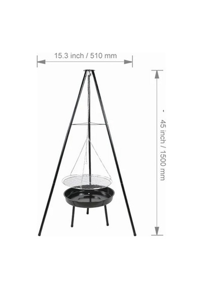 Paslanmaz Çelik Tripod Askılı Katlanır Kömür Barbekü Izgarası - Açık Hava Kullanımı İçin İdeal 23020 Diğer
