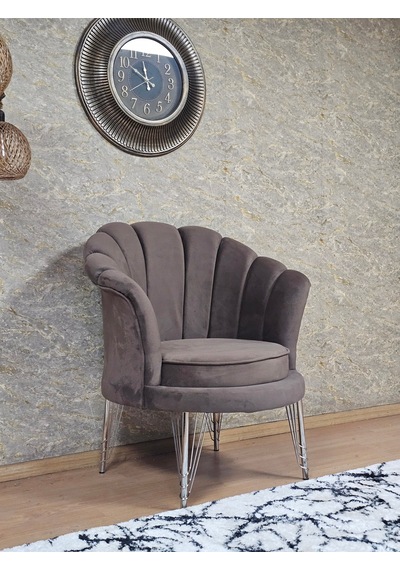 Zafir Tekli İstiridye Krom Kaplama Telli Ayak Çay Seti Koltuk Tekli Berjer , Balkon, Salon, Ofis Kahverengi