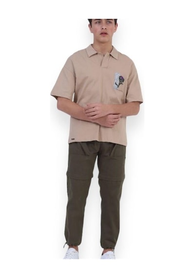 Zekids Erkek Çocuk Pamuklu Rahat Kesim Oversize Polo Yaka Tshırt-11813-bej Bej