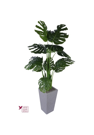 Yapay Çiçek Sitesi Ahşap Benekli Saksıda Yapay 13 Yapraklı Monstera Deve Tabanı Ağacı 200 Cm Yeşil
