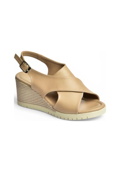 Fox Shoes Y555340503 Bej Hakiki Deri Dolgu Tabanlı Kadın Sandalet