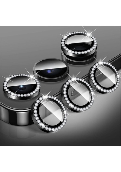 Samsung Uyumlu Galaxy S24 Fe Taşlı Metal Kamera Lens Koruyucu Set Siyah