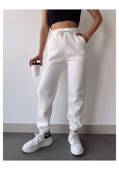 Dogutrend Üç İplik Basic Lastikli Eşofman Pantolon - Beyaz Gri