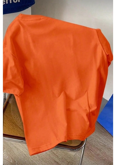 Cepte Panda Baskılı Oversize Unisex Pamuklu Tişört Battal Büyük Beden Tshirt Turuncu