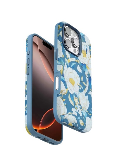 Onegif Apple İphone 16 Pro Max Flower Series Magsafe Kapak - Mavi