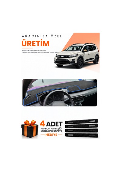 Dacia Jogger Ekransız 2022-2026 Uyumlu Torpido Koruma Örtüsü Oto Kılıfı - Siyah Mavi